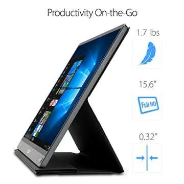 ASUS ZenScreen 15.6” 1080P Portable USB Monitor (MB16AC) - Full HD (1920 x 1080), IPS, USB Type-C, Eye Care, Smart Case, External Screen for Laptop, 3-Year Warranty,Black