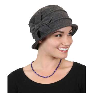 Fleece Flower Cloche Hat for Women Best Chemo Headwear Grey