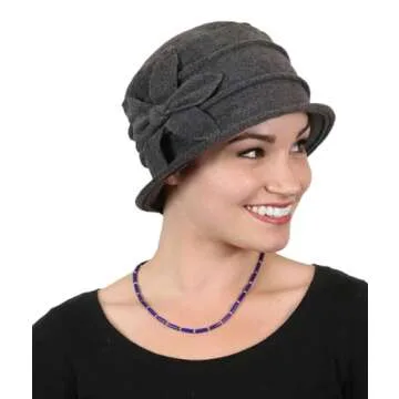 Fleece Flower Cloche Hat for Women Best Chemo Headwear Grey