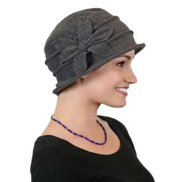 Fleece Flower Cloche Hat for Women Best Chemo Headwear Grey