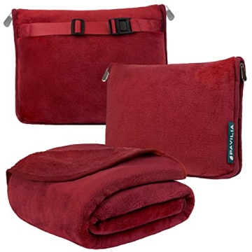 PAVILIA Travel Blanket Pillow, Soft Airplane Blanket 2-in-1 Combo Set, Plane Blanket Compact Packabl...