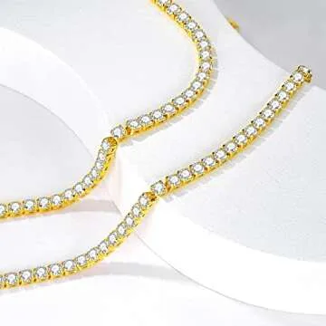 Luxval Tennis Necklace 14K Gold Plated Choker Necklaces for women Dainty Zirconia Cut Faux Diamond chain 3mm Width 14Inches