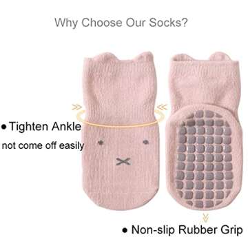 BEHELE Baby Non Slip Socks Toddler Non-Skid Ankle Socks with Grips Anti-Slip Crew Cotton Socks for I...