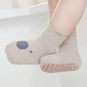 BEHELE Baby Non Slip Socks Toddler Non-Skid Ankle Socks with Grips Anti-Slip Crew Cotton Socks for Infants Toddlers Girls Boys (0-12 Months)