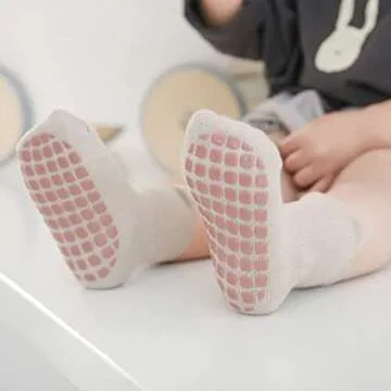 BEHELE Baby Non Slip Socks Toddler Non-Skid Ankle Socks with Grips Anti-Slip Crew Cotton Socks for Infants Toddlers Girls Boys (0-12 Months)