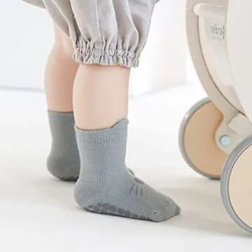 BEHELE Baby Non Slip Socks Toddler Non-Skid Ankle Socks with Grips Anti-Slip Crew Cotton Socks for Infants Toddlers Girls Boys (0-12 Months)