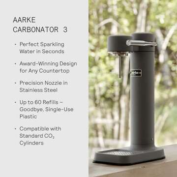 aarke Carbonator lll, Sparkling & Carbonation Water Machine, Stainless Steel with PET BPA-Free Reusable Bottle Volume 800 mL (Matte Grey)