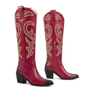 wetkiss Red Cowgirl Boots for Women Red Cowboy Boots for Women Red Cowboy Cowgirl Boots Mid Calf Cowboy Cowgirl Boots Red Western Boots for Women Knee High Tall Cowgirl Boots Red Boots