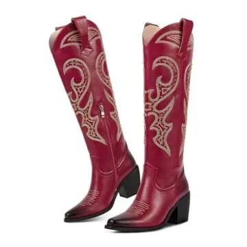 wetkiss Red Cowgirl Boots for Women Red Cowboy Boots for Women Red Cowboy Cowgirl Boots Mid Calf Cowboy Cowgirl Boots Red Western Boots for Women Knee High Tall Cowgirl Boots Red Boots