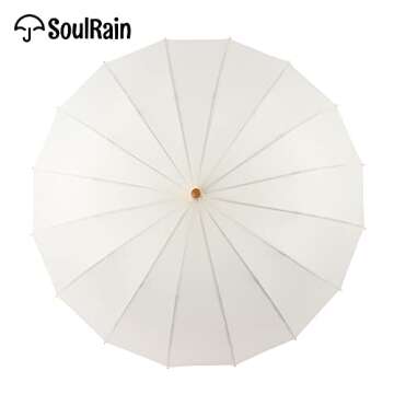 SoulRain 16 Ribs 48" Stick Umbrella Auto Open Solid Color Fashionable and Simple，Arc Classic Wood ...