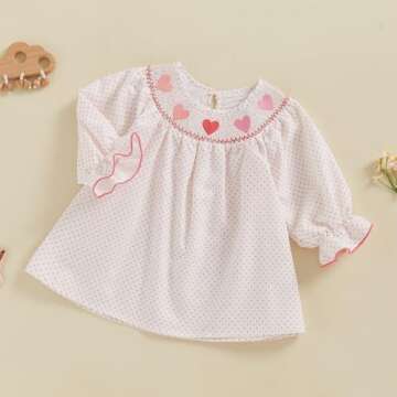 Toddler Baby Girl Valentines Heart Embroidery Dress