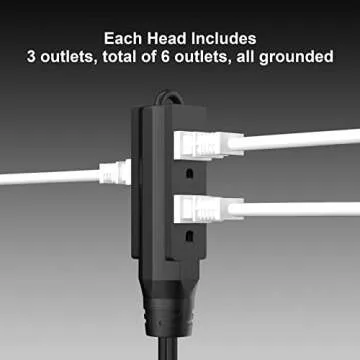 Twin Extension Cord with Multiple Outlets, 12 Ft Double Extension Cord - 6 Ft On Each Side, Dual Extension Cord 6 Outlets, Flat Head (Wall Hugger) Extension Cord Power Strip for Indoor Use
