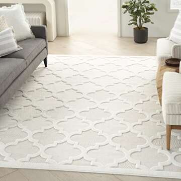 Nourison Moroccan Area Rug 8x10 - Elegant Ivory White