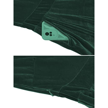 Mokayee Green Velvet Dress with Puff Sleeves and Pockets