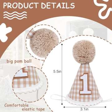Agkvw Hat - Boho 1st Birthday Hat, Neutral 1st Birthday Decoration, Cake Smash Props, for Boys and Girls, Brown, Felt Cloth