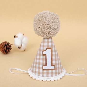Agkvw Hat - Boho 1st Birthday Hat, Neutral 1st Birthday Decoration, Cake Smash Props, for Boys and Girls, Brown, Felt Cloth