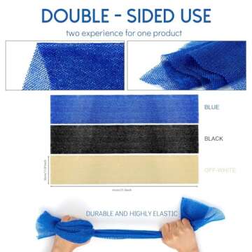 UJFQBH 3 Pieces African Bath Sponge African Net Long Net Bath Sponge Exfoliating Shower Body Scrubber Back Scrubber Skin Smoother,Great for Daily Use(Blue,Black,Off-White)
