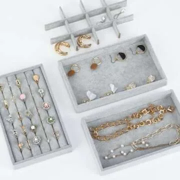 Fixwal 3-Piece Stackable Jewelry Tray Set for Organizing Jewelry