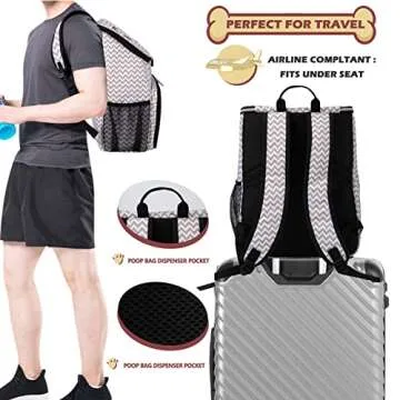 BAGLHER Dog Travel Bag Backpack, Airline Approved Pet Supplies Backpack, Dog Travel Backpack with 2 Silicone Collapsible Bowls and 2 Food Baskets BLW