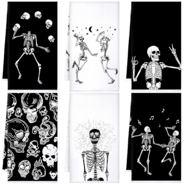 Bencailor 6 Pcs Halloween Skull Kitchen Towels Turquoise Navy Dish Towels Blue Gold Marble Tea Towel...
