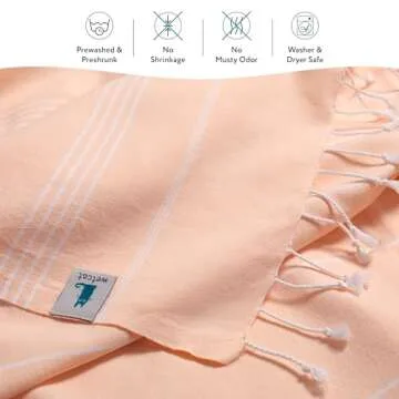 WETCAT Turkish Beach Towel Oversized (38"x71") 100% Turkish Cotton, Made in Turkey - Sand Free, Extra Large, Ultra Soft, Quick Drying, Compact & Lightweight for Travel - Peach