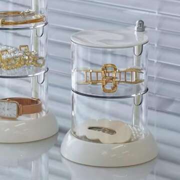 YIEZI 2-Layers Clear Jewelry Organizer, 360° Rotatable Small Cute Acrylic Jewelry Box for Hair Clip, Hair Tie, Earring, Necklace, Bracelet, Ring, Hair Accessories Holder for Girls
