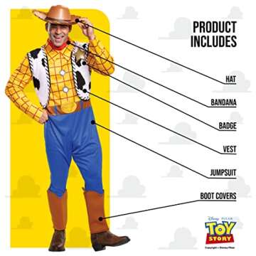 Disguise Men's Disney Pixar Toy Story and Beyond Woody Classic Costume, Yellow/Black/White/Brown, XX-Large