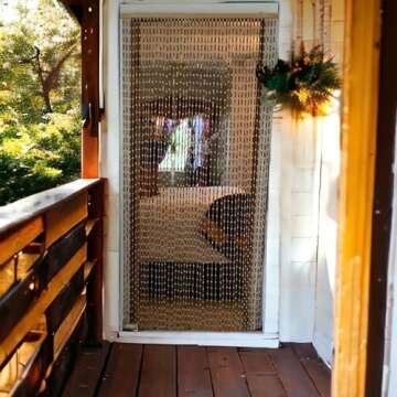 BeadedString Natural Wood and Bamboo Beaded Curtain-45 Strands-77 in High-Plain Design-Bamboo and Wo...