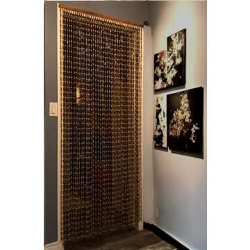 BeadedString Natural Wood and Bamboo Beaded Curtain-45 Strands-77 in High-Plain Design-Bamboo and Wooden Doorway Beads-Boho Bohemian Curtain-35.5" W x 77" H-SunshineBr
