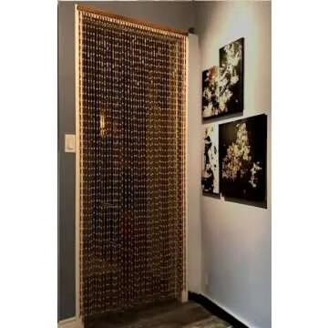 BeadedString Natural Wood and Bamboo Beaded Curtain-45 Strands-77 in High-Plain Design-Bamboo and Wooden Doorway Beads-Boho Bohemian Curtain-35.5" W x 77" H-SunshineBr