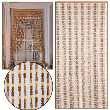 BeadedString Natural Wood and Bamboo Beaded Curtain-45 Strands-77 in High-Plain Design-Bamboo and Wooden Doorway Beads-Boho Bohemian Curtain-35.5" W x 77" H-SunshineBr