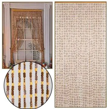 BeadedString Natural Wood and Bamboo Beaded Curtain-45 Strands-77 in High-Plain Design-Bamboo and Wooden Doorway Beads-Boho Bohemian Curtain-35.5" W x 77" H-SunshineBr