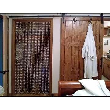 BeadedString Natural Wood and Bamboo Beaded Curtain-45 Strands-77 in High-Plain Design-Bamboo and Wooden Doorway Beads-Boho Bohemian Curtain-35.5" W x 77" H-SunshineBr