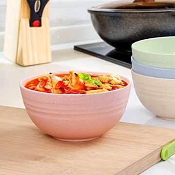 Unbreakable reusable mini Bowls Eco-Friendly Wheat Straw Dinner/Dessert/Salad Bowls Lightweight Noodle Bowl,Dishwasher & Microwave Safe bowls sets 5 Pieces (4.7')