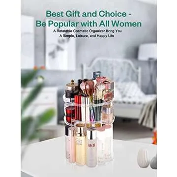 360° Rotating Makeup Organizer – EASAY Spinning Cosmetic and Skincares Organizers Storage with Makeup Brushes Holder, Cosmetic Display Case for Vanity Bathroom