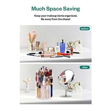 360° Rotating Makeup Organizer – EASAY Spinning Cosmetic and Skincares Organizers Storage with Makeup Brushes Holder, Cosmetic Display Case for Vanity Bathroom