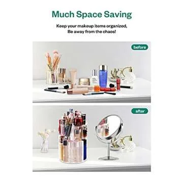 360° Rotating Makeup Organizer – EASAY Spinning Cosmetic and Skincares Organizers Storage with Makeup Brushes Holder, Cosmetic Display Case for Vanity Bathroom