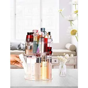 360° Rotating Makeup Organizer – EASAY Spinning Cosmetic and Skincares Organizers Storage with Makeup Brushes Holder, Cosmetic Display Case for Vanity Bathroom
