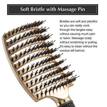 FIXBODY Boar Bristle Hair Brush - Curved & Vented & Oversize Design Detangling Hair Brush for Women Long, Thick, Curly and Tangled Hair Blow Drying Brush (Gold)