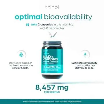 NAD Supplement 8457 mg Extra Strength NMN Alternative Liposomal for Women & Men w Urolithin A, Resveratrol, CoQ10, Alpha Lipoic Acid- Energy, Anti Aging Cell Regeneration 30 Day Supply Thinbi