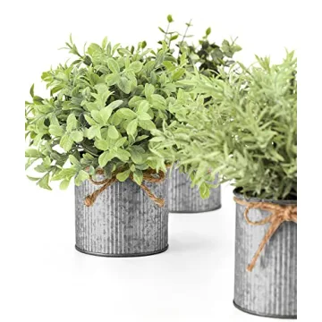 Rustic Mini Fake Plants in Galvanized Pots