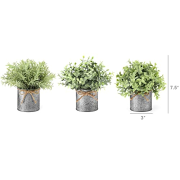 Rustic Mini Fake Plants in Galvanized Pots