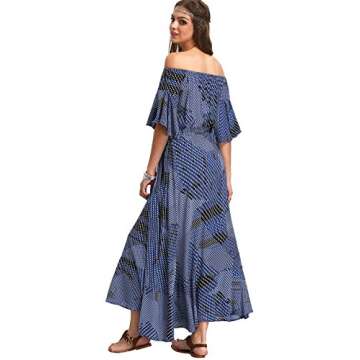 Milumia Women's Boho Off The Shoulder Swing Maxi Dress Navy Blue Medium