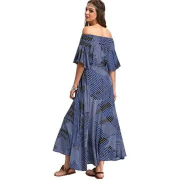 Milumia Women's Boho Off The Shoulder Swing Maxi Dress Navy Blue Medium