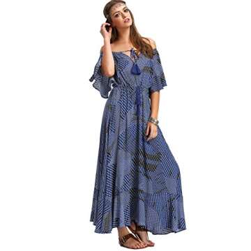 Milumia Women's Boho Off The Shoulder Swing Maxi Dress Navy Blue Medium