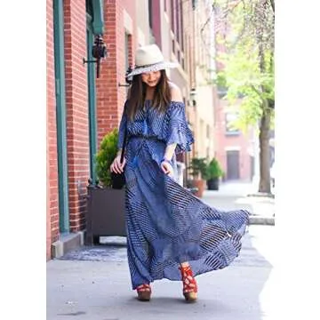 Milumia Women's Boho Off The Shoulder Swing Maxi Dress Navy Blue Medium