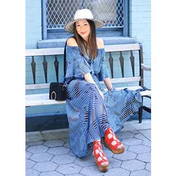 Milumia Women's Boho Off The Shoulder Swing Maxi Dress Navy Blue Medium