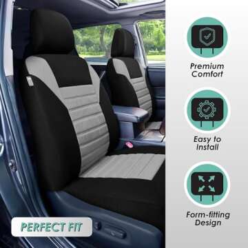FH Group Car Seat Covers Front Set Premium 3D Air Mesh - Low Back Car Seats with Removable Headrest,Universal Fit,Automotive Seat Cover,Airbag Compatible Car Seat Cover for SUV,Sedan,Van Gray