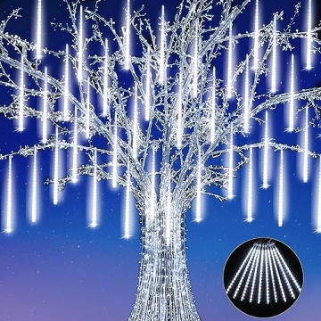 JJGoo Christmas Lights Meteor Shower Rain Lights, 10 Tube 12 inch 240 LEDs Icicle Lights Outdoor Rai...