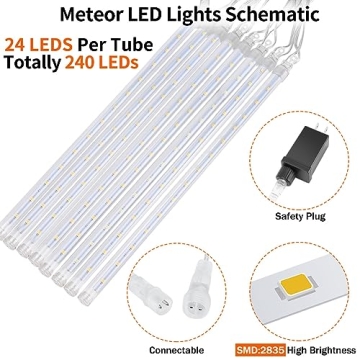 JJGoo Meteor Shower Rain Lights: 10 Tube 240 LEDs